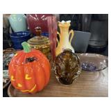 Art Glass, Porcelain Vase & Pumpkin Canister
