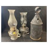 (2) Finger Lights with Punched Tin Lantern