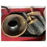 Wooden Feed Scoops with Turned Wood Bowl