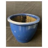 Blue Painted Stoneware Storage Crock