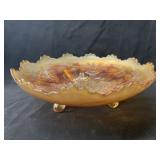 Stag and Holly Pattern Carnival Glass Footed Bowl