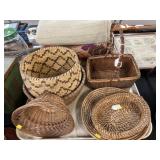 Rye Straw and Wicker Woven Baskets and Bowls