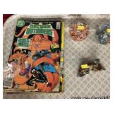 Vintage Comic Books with Paperweights