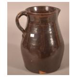 Large Vintage Deep Brown Stoneware Water Pitcher