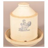 Stoneware Chicken Feeder with Stenciled Chickens