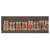 8 Tiny Glass Milk Creamers from Various Dairies