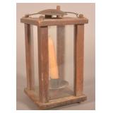Glass & Wood Frame Vintage Barn Lantern
