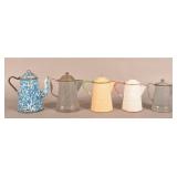 5 Pieces Vintage Assorted Color Graniteware