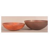 2 Red Stained Wood Mixing Bowls
