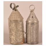 2 Vintage Punched-Tin Barn Lanterns