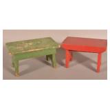2 Small Antique Painted Wood Foot Stools