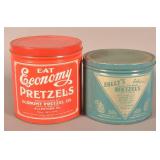2 Vintage PA Advertising Pretzel Tins
