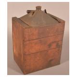 Early Linseed Oil Can in Original Wood Crate