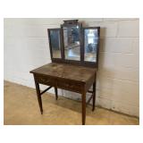 Vtg. Oak 2-drawer Vanity w/ Mirror