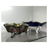 Carnival Glass and Porcelain Center Bowls