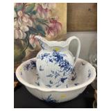 Porcelain Transferware Pitcher and Bowl