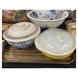 Pyrex and Spongeware Covered Serving Bowls