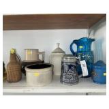 Art Glass Pitcher, Lenox Canister and Stoneware