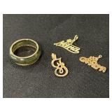 14K Ring with 3 Pendants