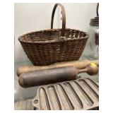 Woven Basket, Mashers, Cornbread Mold