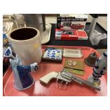 Storage Crock, Hubley Cap Gun, Collector Coins