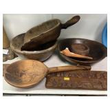 Carved Wood Bowls, Feed Scoop, Ladle, etc.
