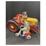 Tin Litho Toy Tractor and Wind-Up Elephant