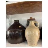 (2) Stoneware Jugs with Canister
