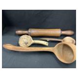 Primitive Wood Ladles with Rolling Pin