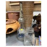 Stencil Decorated Oil Bottle with Jar