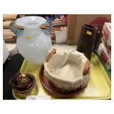 Art Glass with Pottery and Longaberger Basket