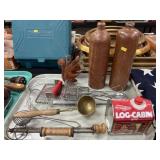 (2) Stoneware Bottles w/ Vintage Kitchen Utensils