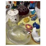 Hen On Nests with Ruby Glass Covered Canister