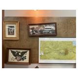 (2) Framed Western Photographs with Map and Eagle