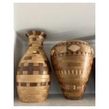 (2) Oak Inlaid Vases