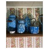 (4) Blue and White Swirl Graniteware Pieces