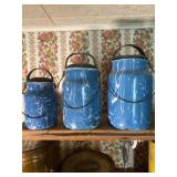 (3) Blue and White Swirl Enamelware Milk Pails