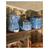 (3) Blue and White Swirl Graniteware Pieces