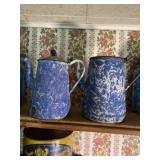 (2) Purple and White Swirl Graniteware Teapots