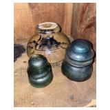 (2) Glass and 1 Stoneware Insulators