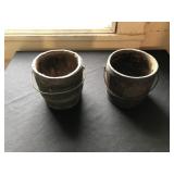 (2) Antique Oak and Iron Paint Buckets