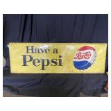 Embossed Metal 1955 Pepsi-Cola Sign