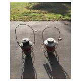 Pair Ruby Glass PA Railroad Antique Oil Lanterns