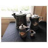 (3) Graniteware Coffee Pots with Creamer