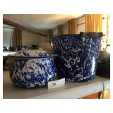 Blue Swirl Graniteware Bucket and Chamber Pot
