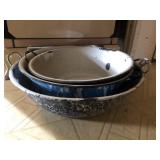 (3) Blue Swirl Graniteware Wash Basins