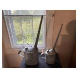 (2) Large Galvanized Metal PRR Oil Cans
