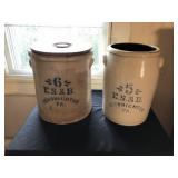 (2) E.S. & B New Brighton Stenciled Crocks