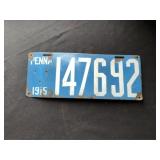 Porcelain 1915 Pennsylvania License Plate