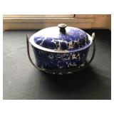 Dark Blue and White Swirl Graniteware Lunch Pail